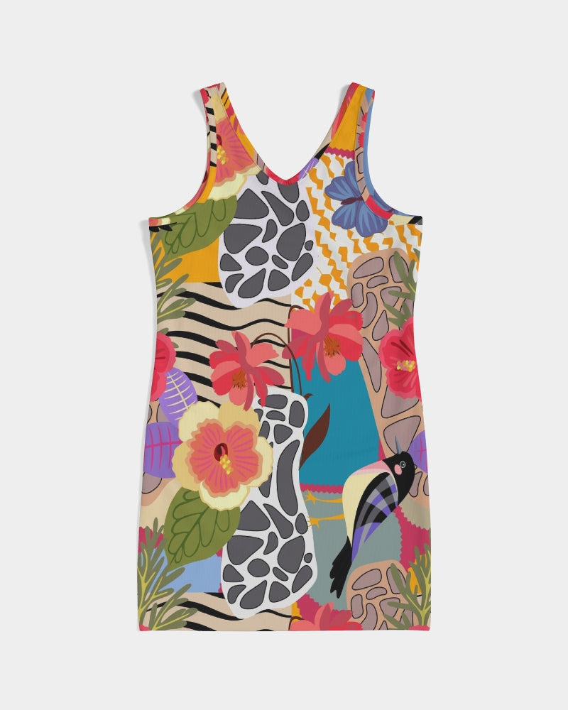 Bird of Paradise Women's Rib Knit V Neck Mini Dress