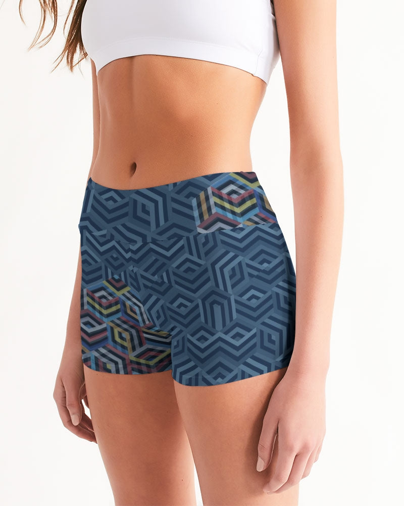 Hexagonic Women's Mid-Rise Yoga Shorts | Always Get Lucky