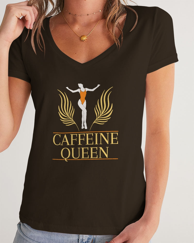 Caffeine Queen Black Women's V-Neck Tee