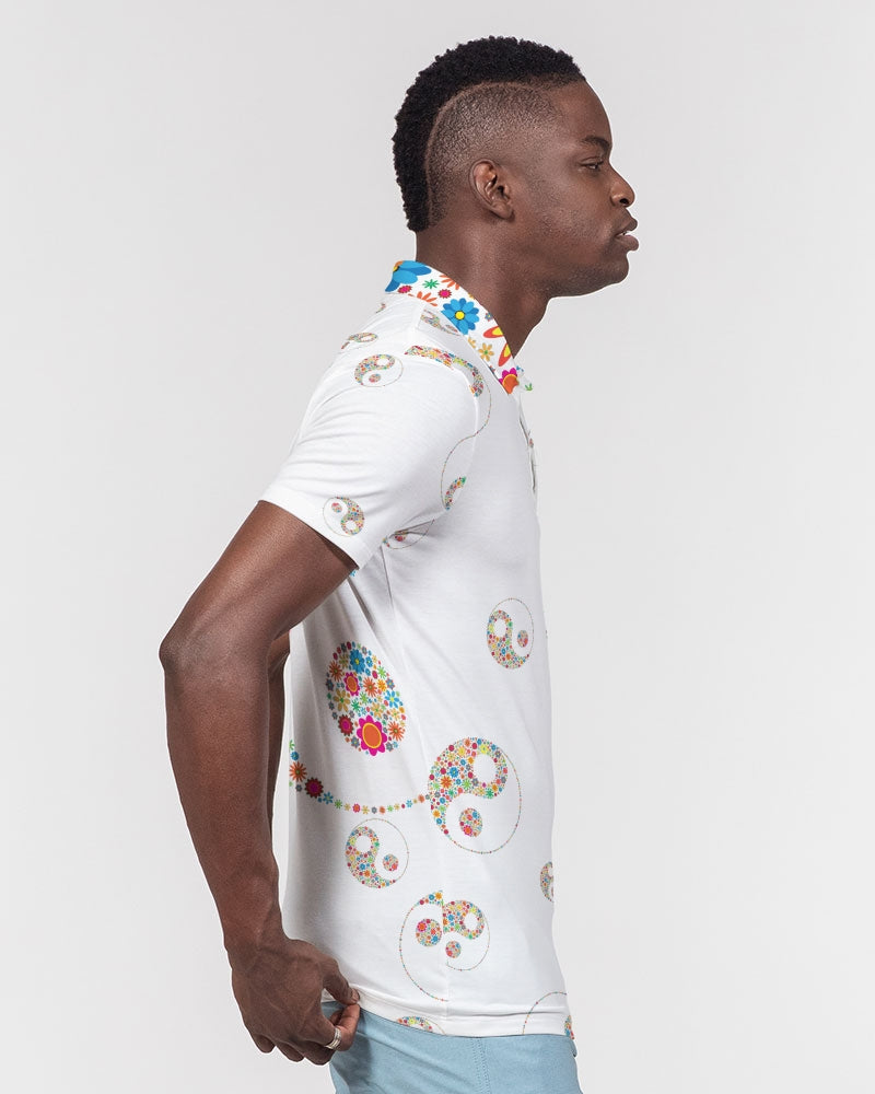 Flower Power White Men's Slim Fit Short Sleeve Polo from Vluxe by Lucky Nahum