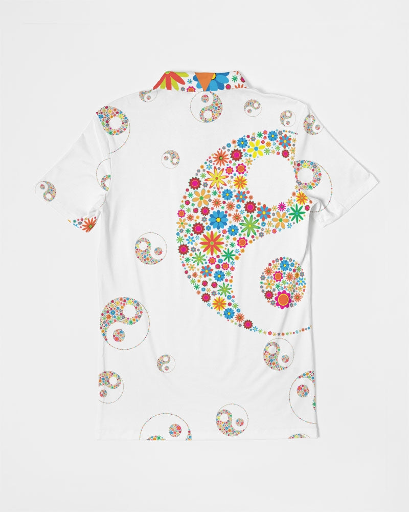Flower Power White Men's Slim Fit Short Sleeve Polo from Vluxe by Lucky Nahum