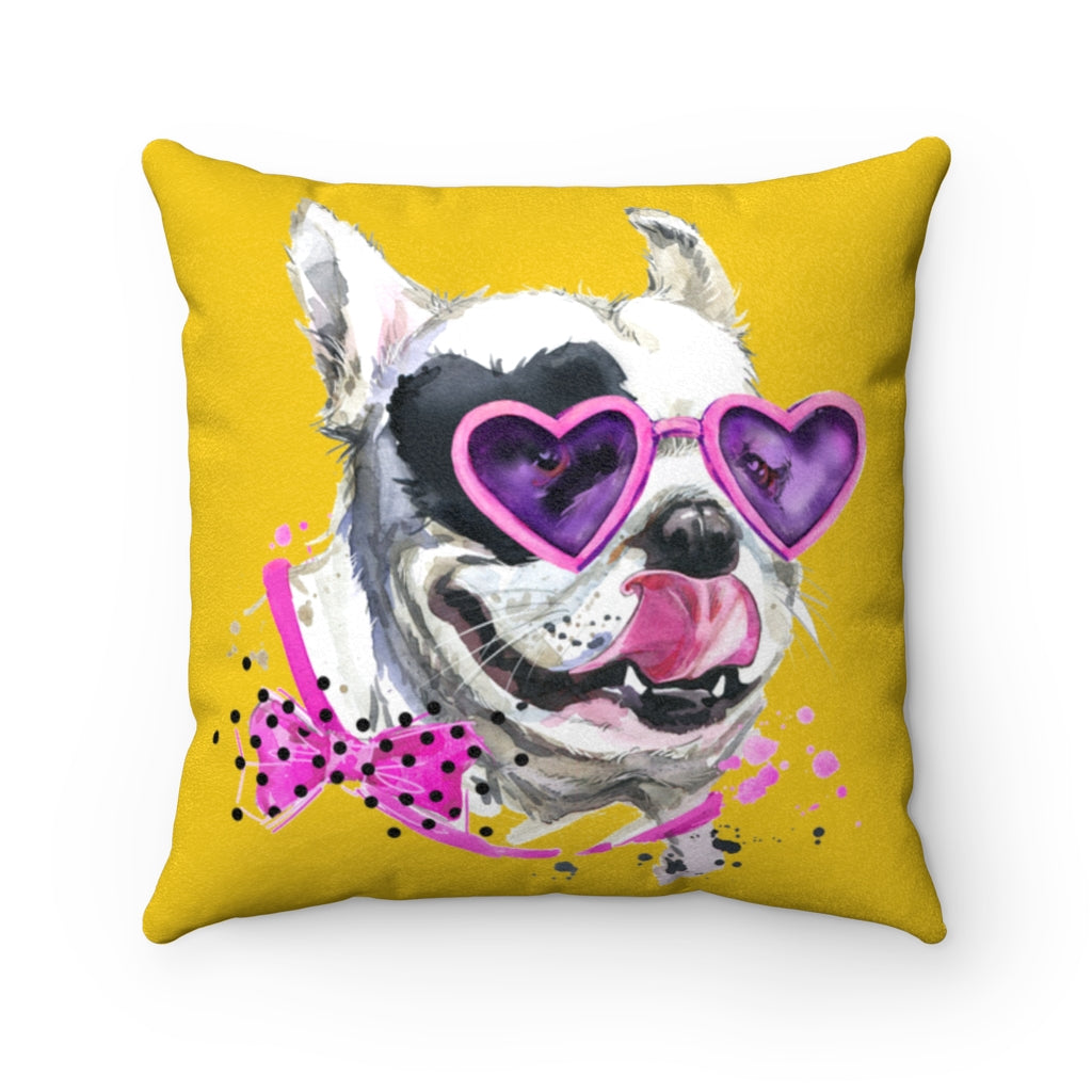 Elton Puppy Yellow Faux Suede Square Pillow from Vluxe by Lucky Nahum