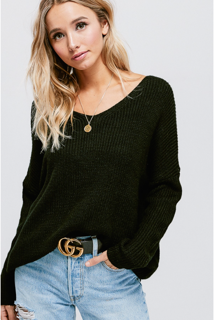 Lace Up Back Detail V Neck Sweater VLW106