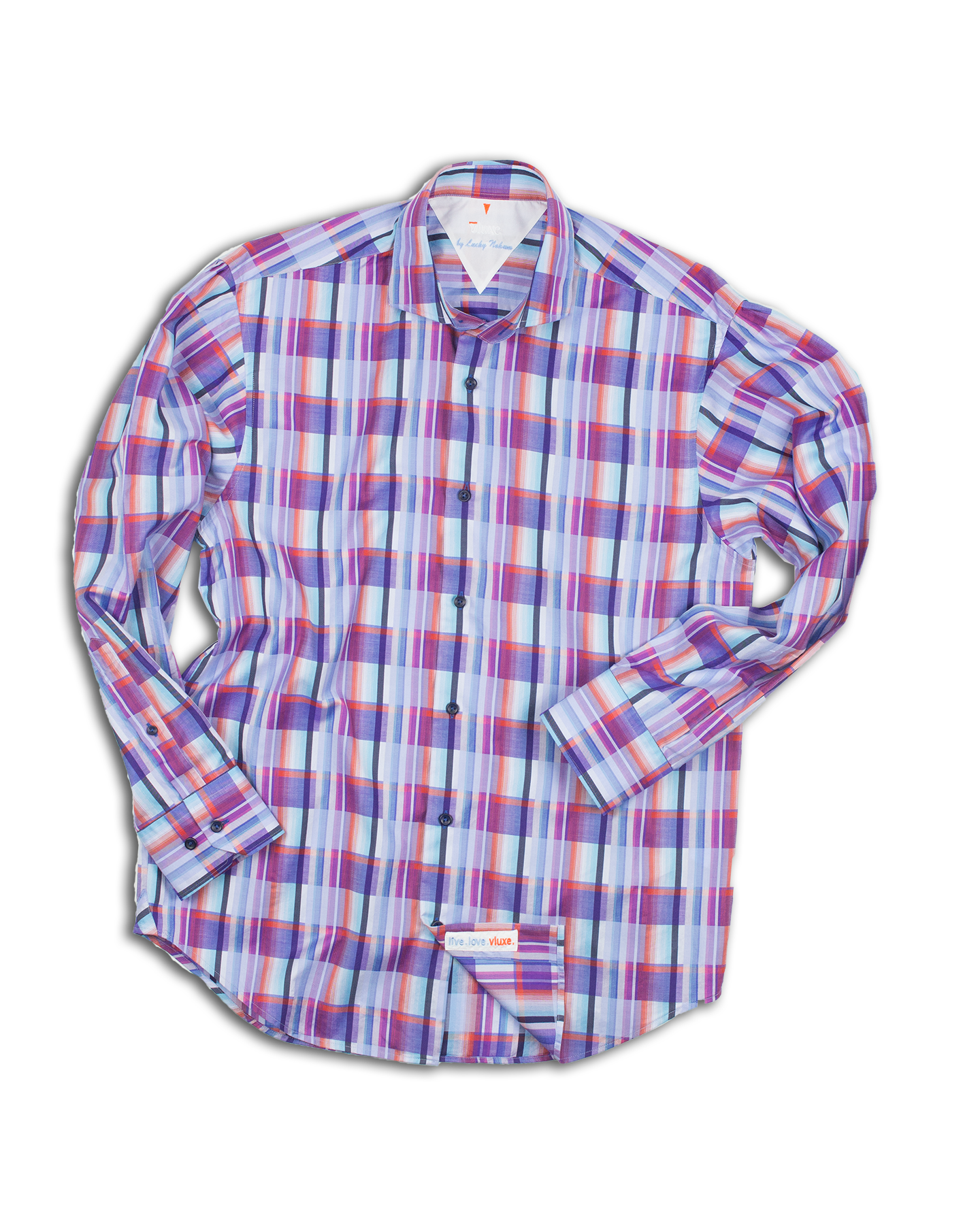 Unique Check Spread Collar Button Up Shirt