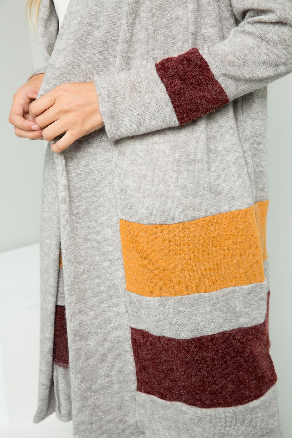 Color Block Shawl Neck Long Cardigan VLW102