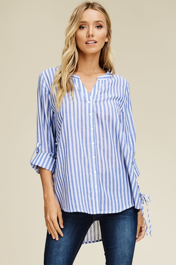 Stripe Side Tie Button Up Shirt VLW103