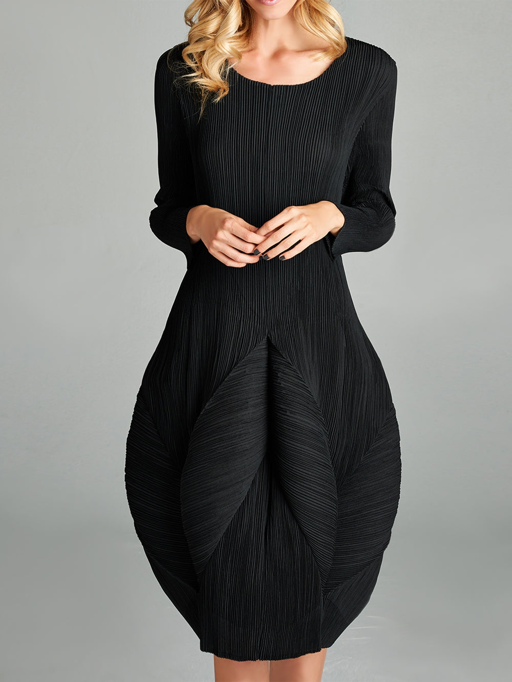 Pleated Black Blooming Look Dress VLW110