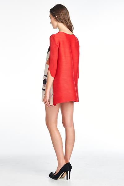 Pleated Cat A line Red Tunic Top VLW112