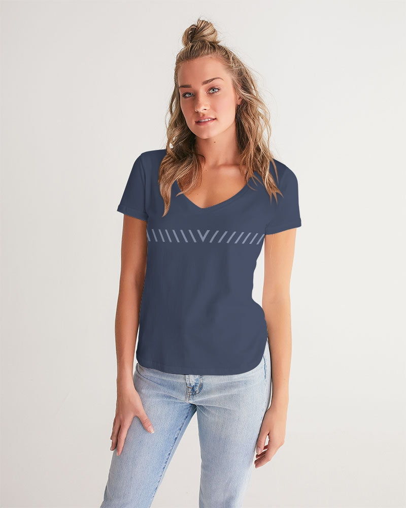 Solid State Of Mind V Navy Women's V-Neck Tee | Always Get Lucky