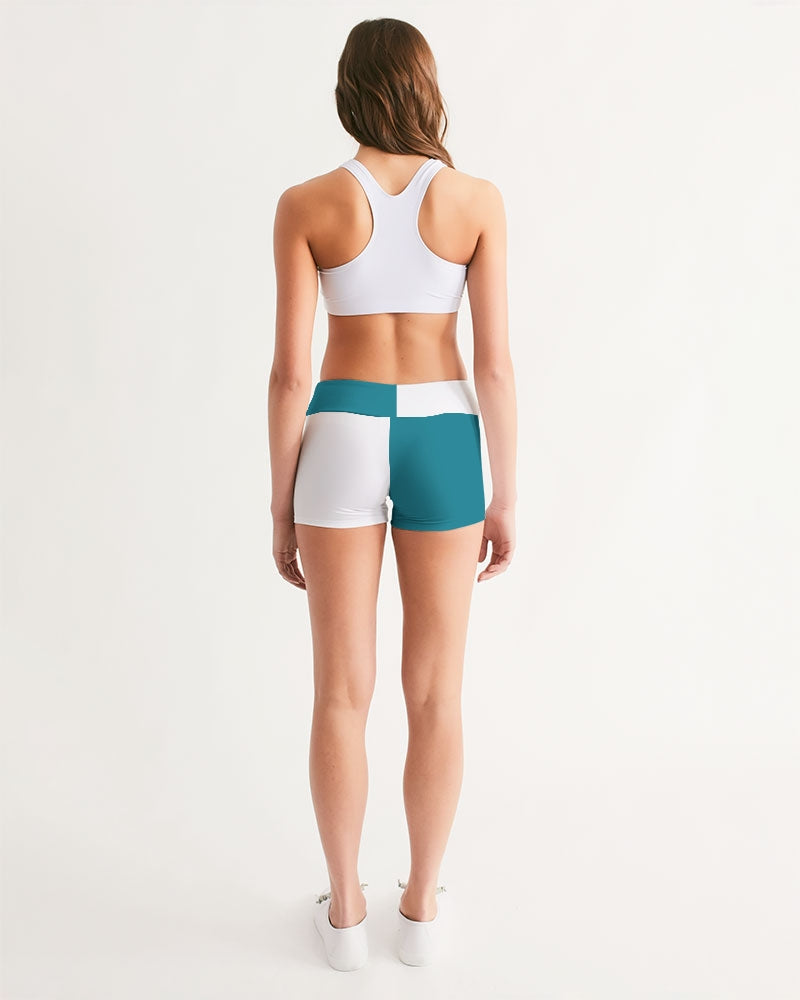Blocks Sea Shore Blue Women's Mid-Rise Yoga Shorts