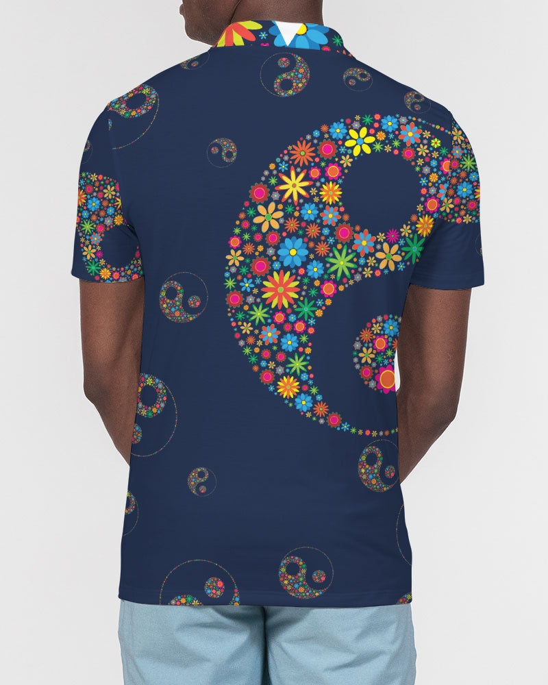 Flower Power Navy Men's Slim Fit Short Sleeve Polo from Vluxe by Lucky Nahum