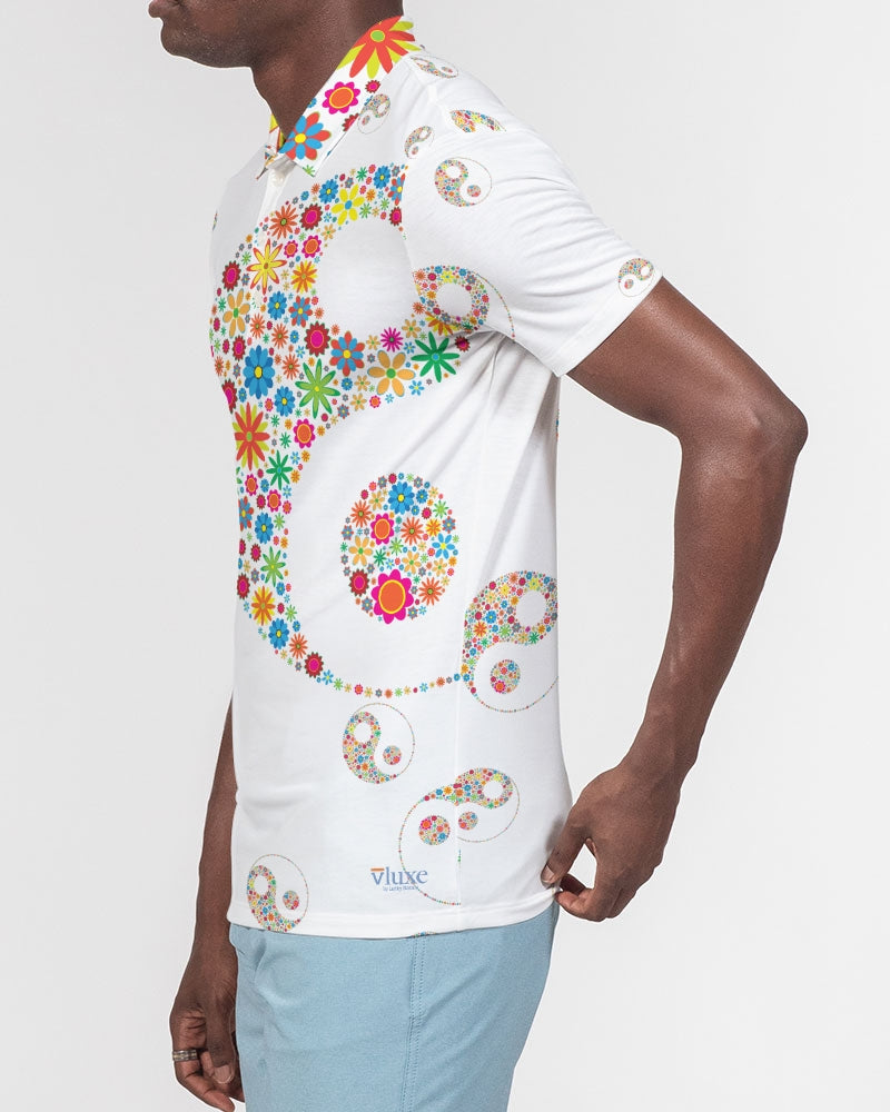 Flower Power White Men's Slim Fit Short Sleeve Polo from Vluxe by Lucky Nahum