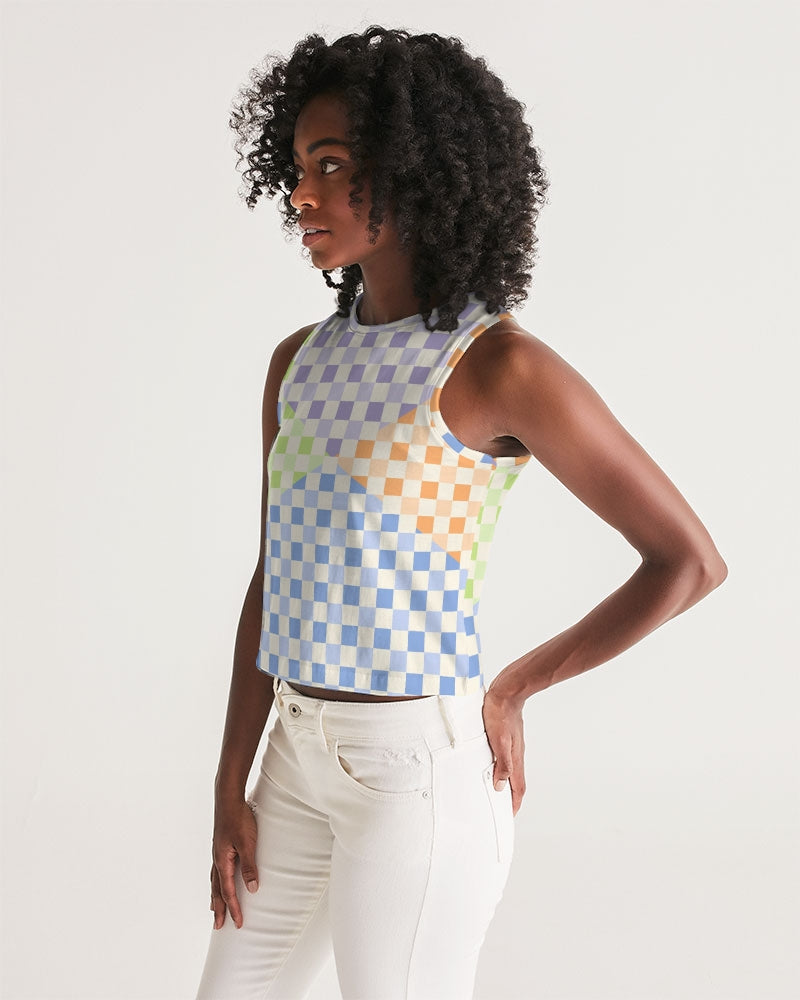 Criss Cross Check Multi Women's Cropped Tank