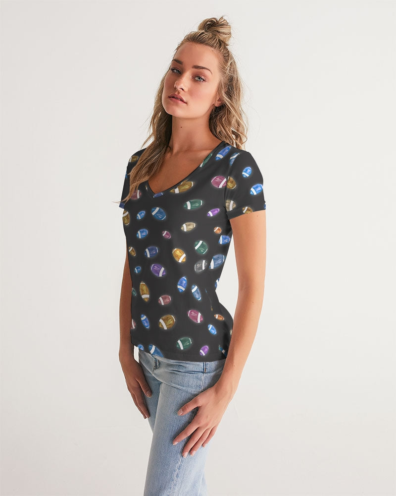 Football Season Gray Women's V-Neck Tee