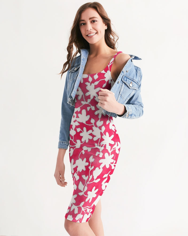 Camo Flower Flame Women's Midi Bodycon Dress