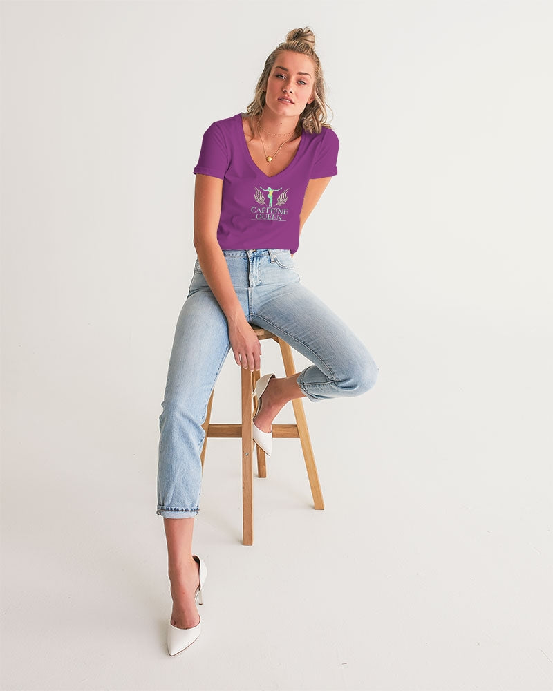 Caffeine Queen Purple Women's V-Neck Tee