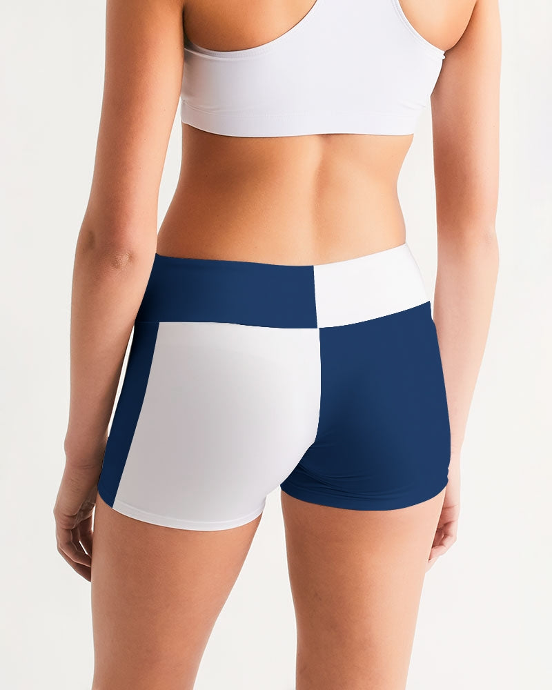 Blocks Navy Seas Women's Mid-Rise Yoga Shorts