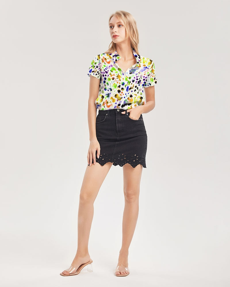 Funky Beast Women's Short Sleeve Button Up | Always Get Lucky