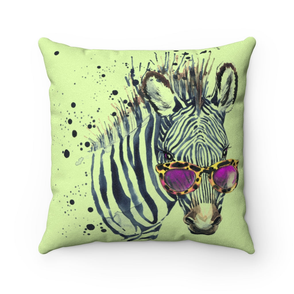 Elton Zebra Lime Faux Suede Square Pillow from Vluxe by Lucky Nahum