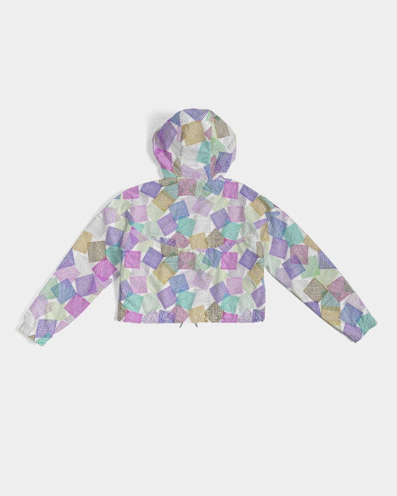 Boxes White Women's Cropped Windbreaker