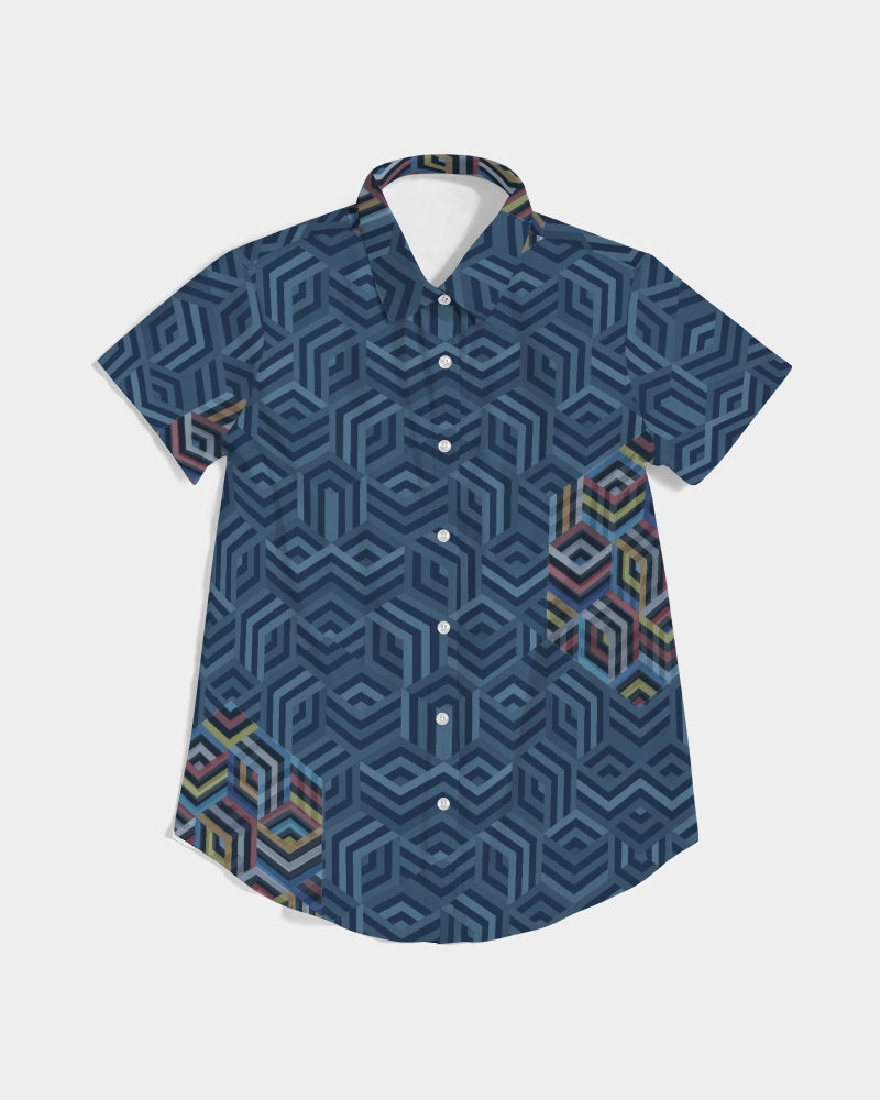 Hexagonic Women's Short Sleeve Button Up | Always Get Lucky