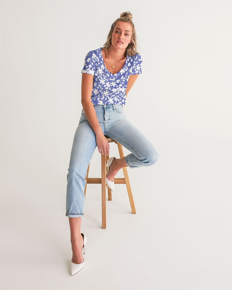 Camo Flower Sky Women's V-Neck Tee