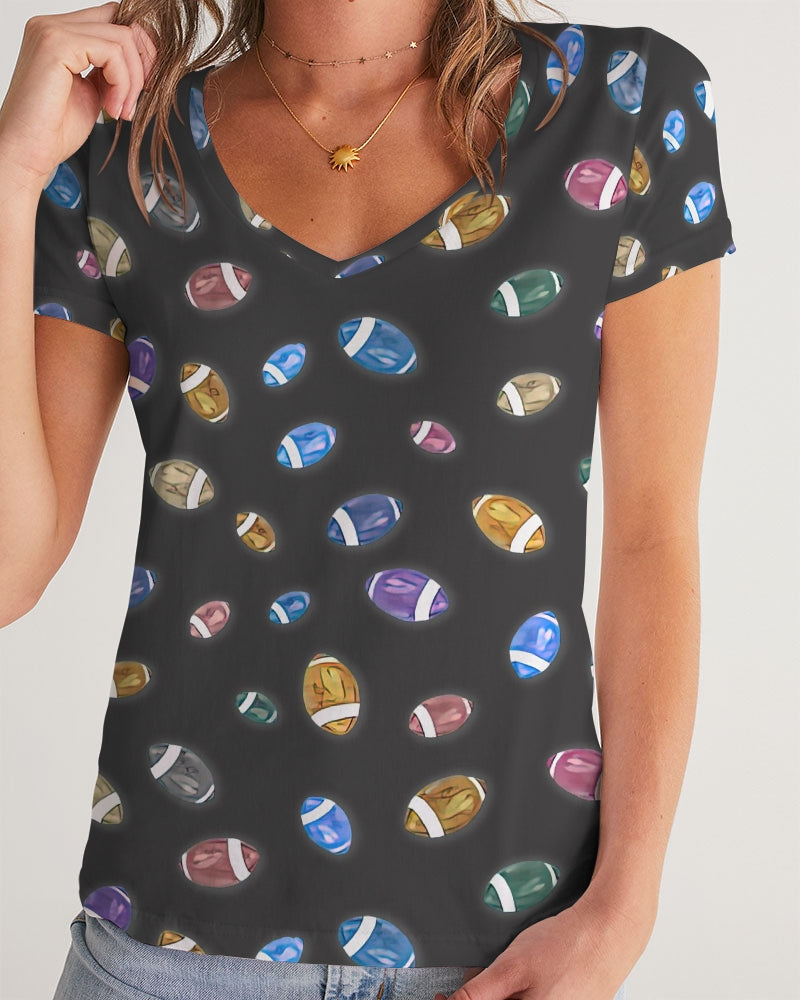 Football Season Gray Women's V-Neck Tee