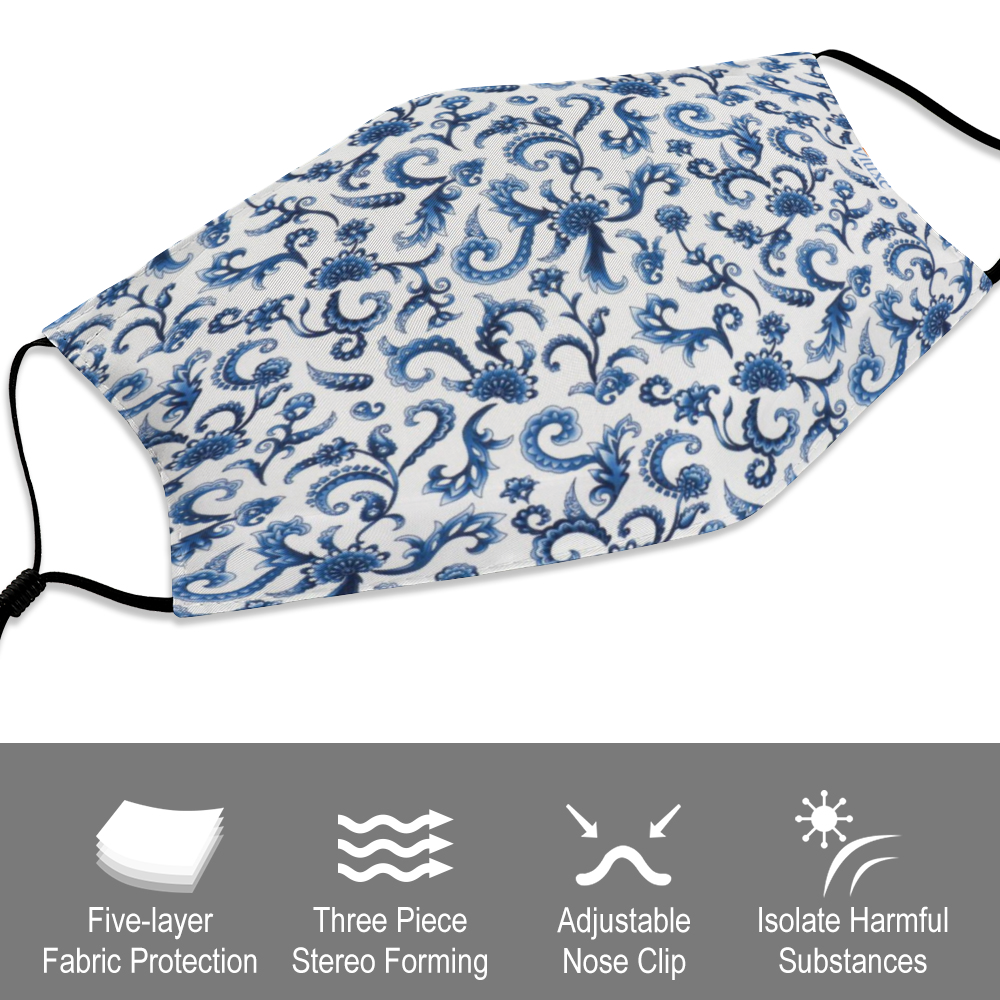 Tapestry Blue Face Cover with Filter Element for Adults from Vluxe by Lucky Nahum
