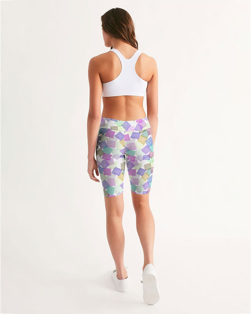 Boxes White Women's Mid-Rise Bike Shorts