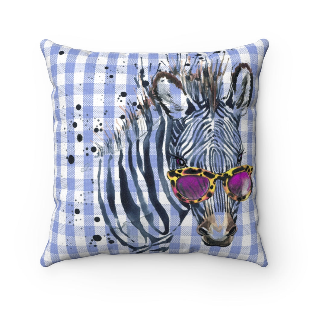 Elton Zebra Blue Check Faux Suede Square Pillow from Vluxe by Lucky Nahum