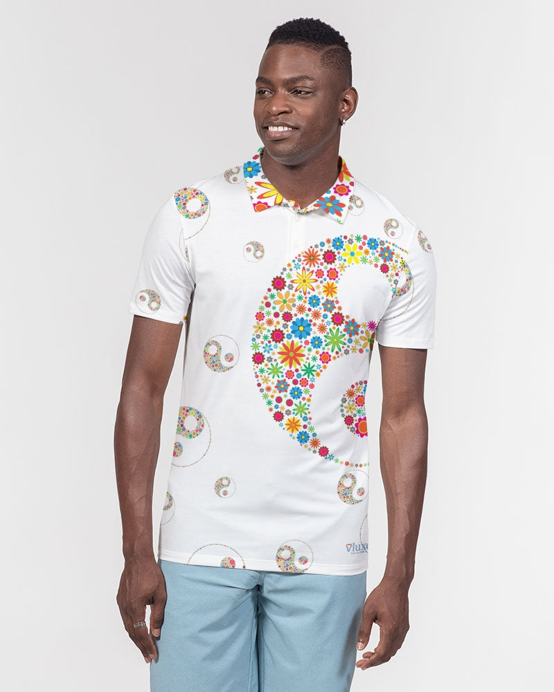Flower Power White Men's Slim Fit Short Sleeve Polo from Vluxe by Lucky Nahum