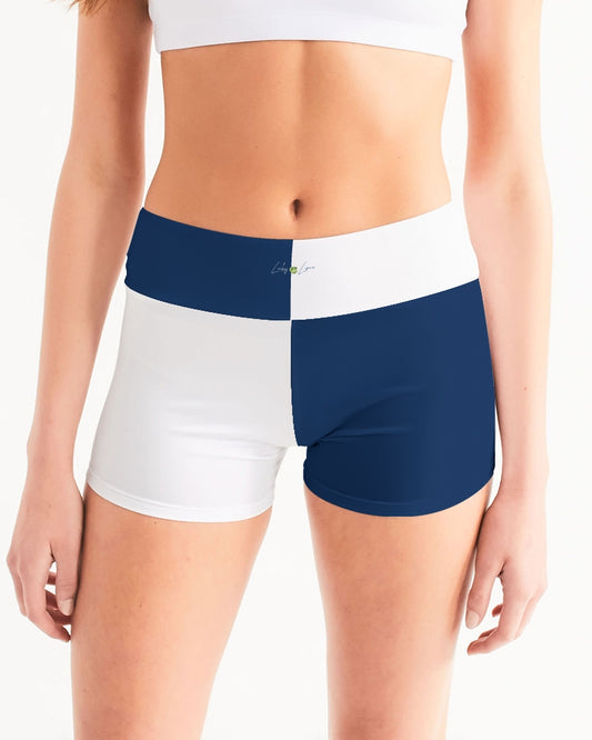 Blocks Navy Seas Women's Mid-Rise Yoga Shorts