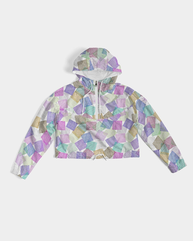 Boxes White Women's Cropped Windbreaker