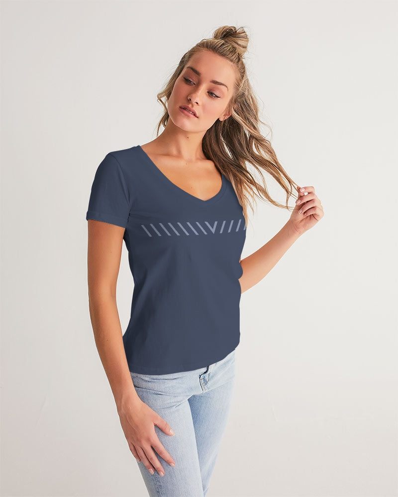 Solid State Of Mind V Navy Women's V-Neck Tee | Always Get Lucky