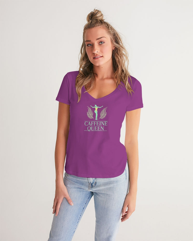 Caffeine Queen Purple Women's V-Neck Tee