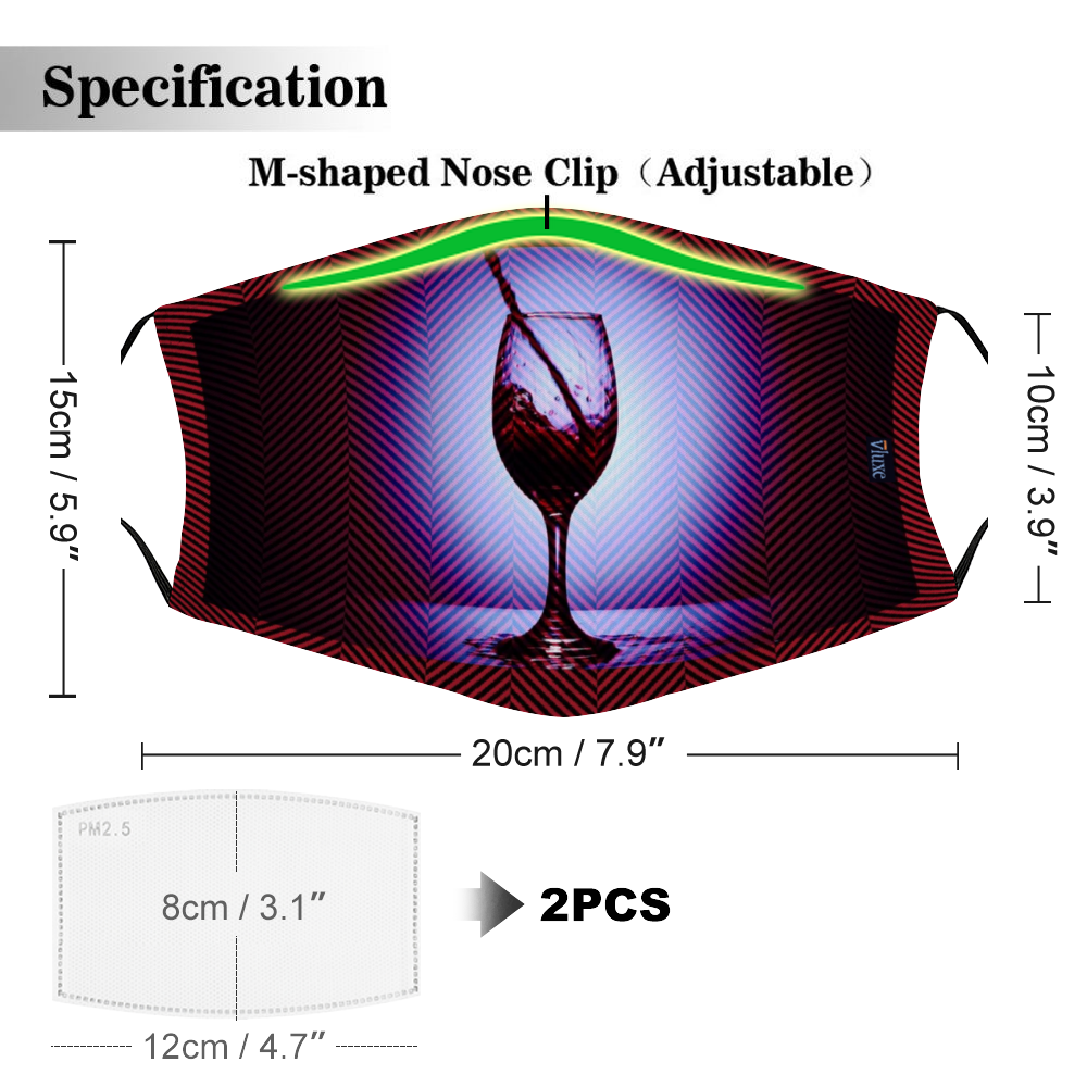Vino Red Face Cover with Filter Element for Adults