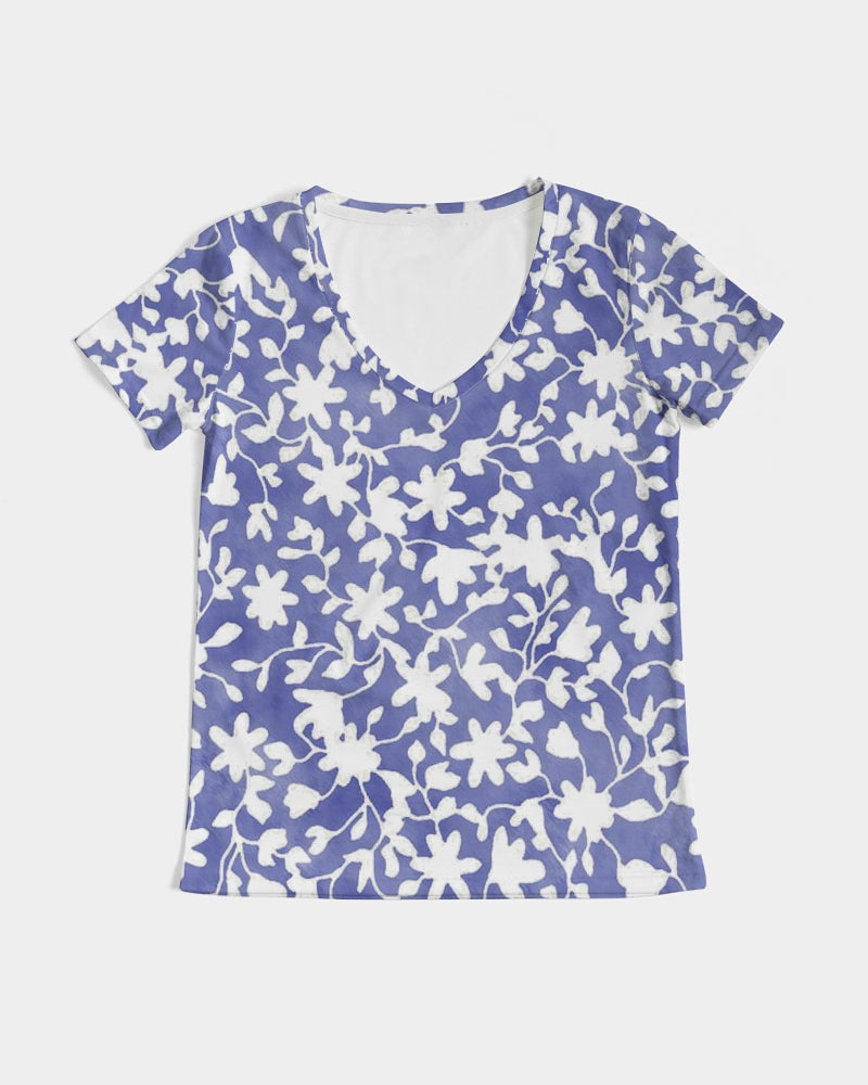 Camo Flower Sky Women's V-Neck Tee