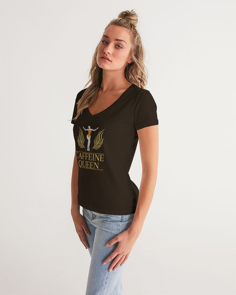 Caffeine Queen Black Women's V-Neck Tee
