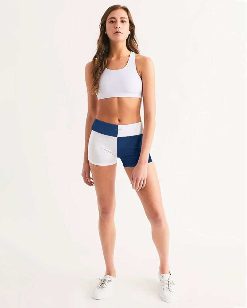Blocks Navy Seas Women's Mid-Rise Yoga Shorts