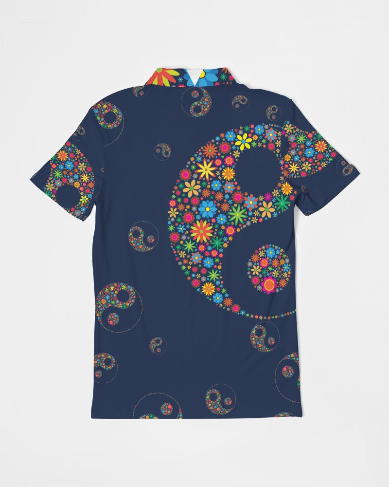 Flower Power Navy Men's Slim Fit Short Sleeve Polo from Vluxe by Lucky Nahum