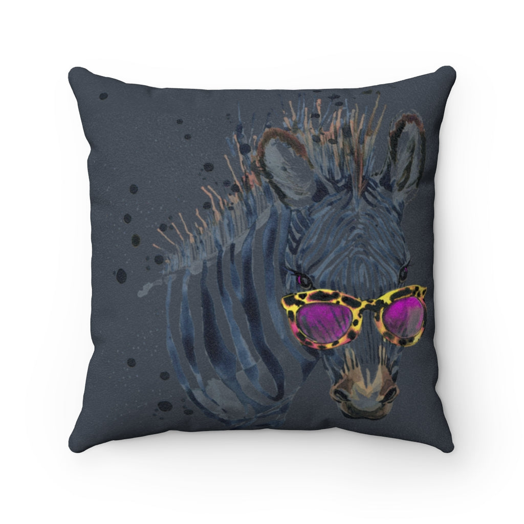 Faux Suede Navy Elton Zebra Cream Faux Suede Square Pillow from Vluxe by Lucky Nahum