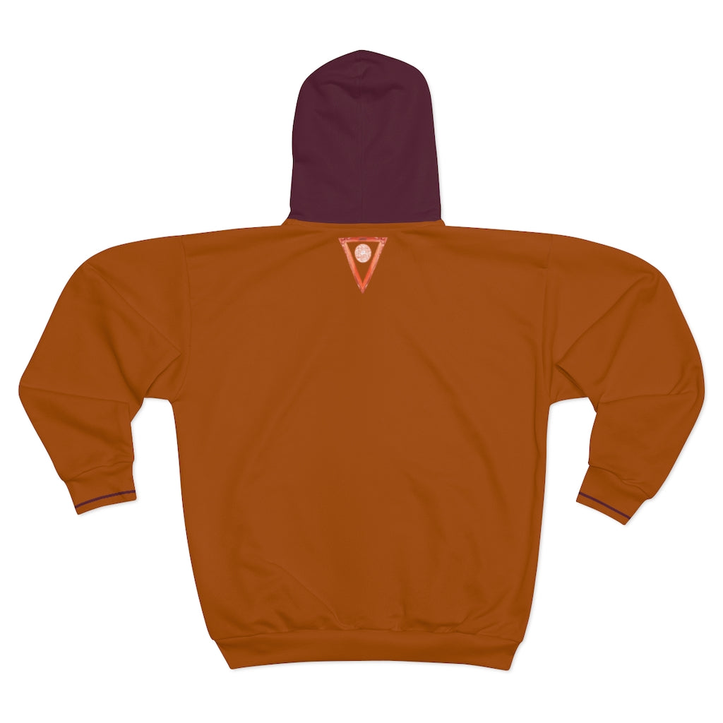 Split Burnt Orange Unisex Zip Hoodie from Vluxe by Lucky Nahum