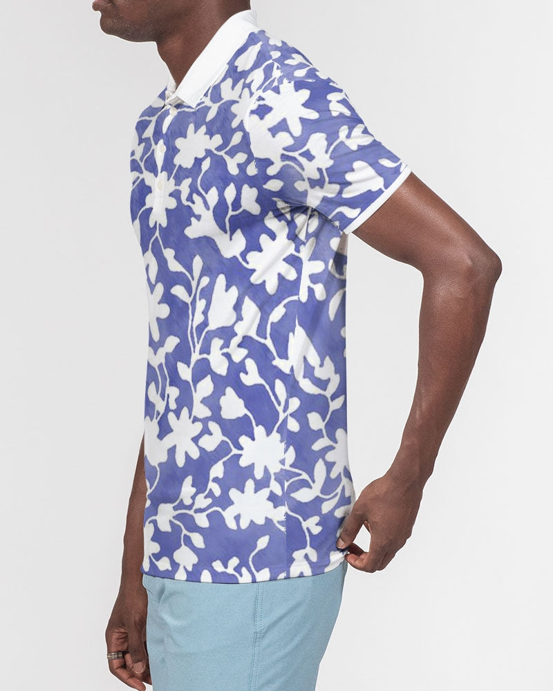 Camo Flower Sky Men's Slim Fit Short Sleeve Polo