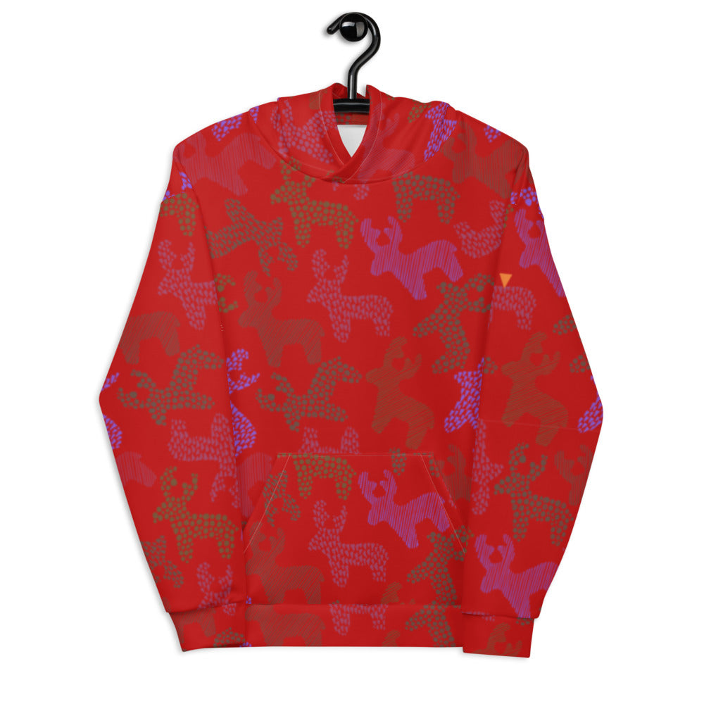 Roaming Reindeer Red Unisex Hoodie from Vluxe by Lucky Nahum