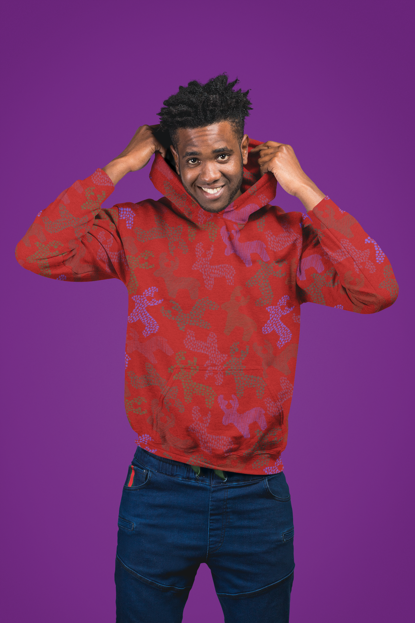 Roaming Reindeer Red Unisex Hoodie from Vluxe by Lucky Nahum