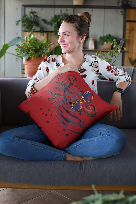 Elton Zebra Red Faux Suede Square Pillow from Vluxe by Lucky Nahum