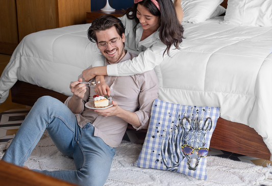 Elton Zebra Blue Check Faux Suede Square Pillow from Vluxe by Lucky Nahum