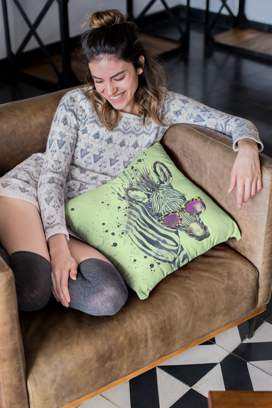 Elton Zebra Lime Faux Suede Square Pillow from Vluxe by Lucky Nahum