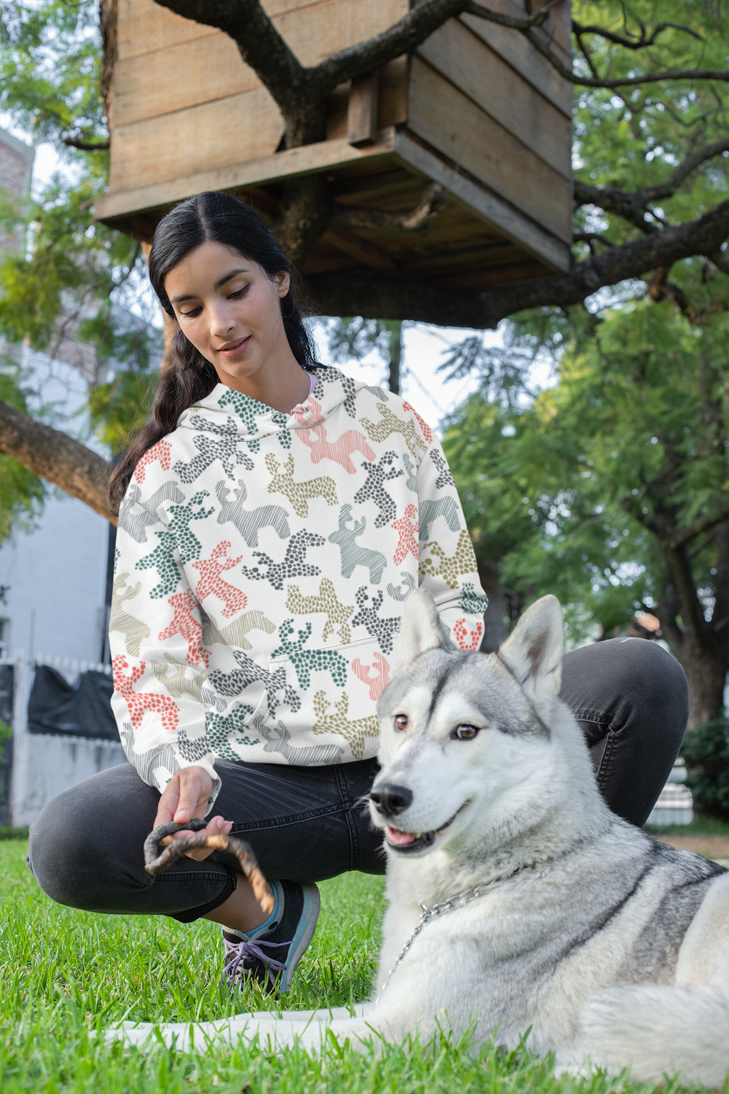 Roaming Reindeer White Unisex Hoodie from Vluxe by Lucky Nahum