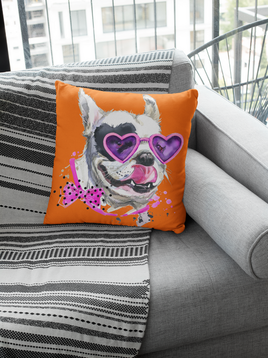 Elton Puppy Orange Faux Suede Square Pillow from Vluxe by Lucky Nahum